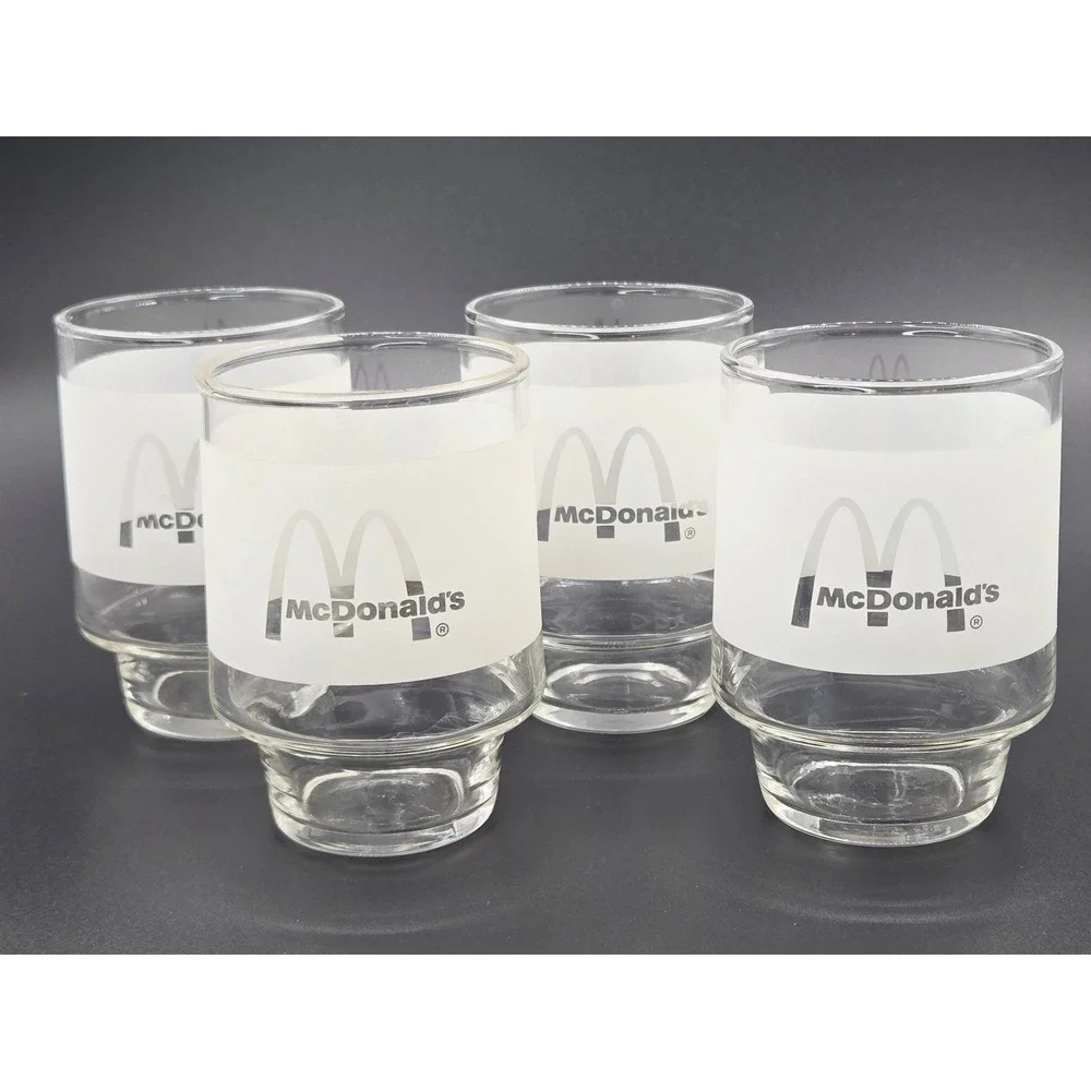 Vintage McDonalds Orange Juice Tumblers Frosted Glass Set‎ of 4 Golden Arches